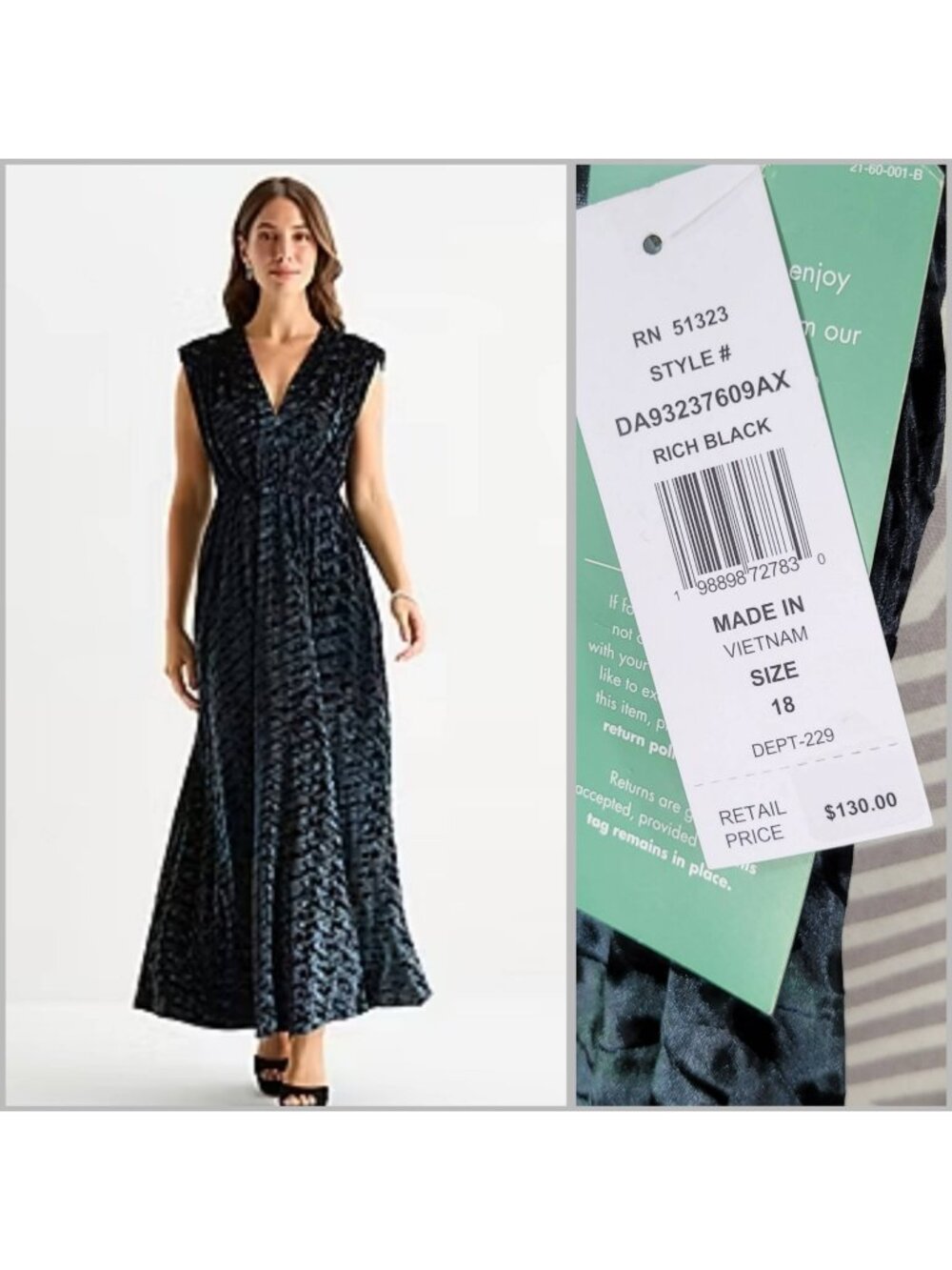 NEW Sam And Jess Velvet Evening Dress Plus 18 Sexy Long Maxi Stretch Black 18W
